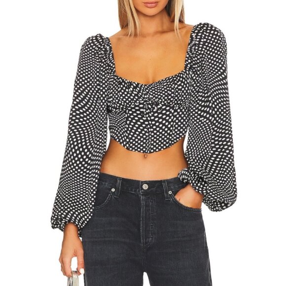For Love and Lemons Kat Long Sleeve Corset Top Women XS Black‎ Polka Dot - Picture 11 of 12